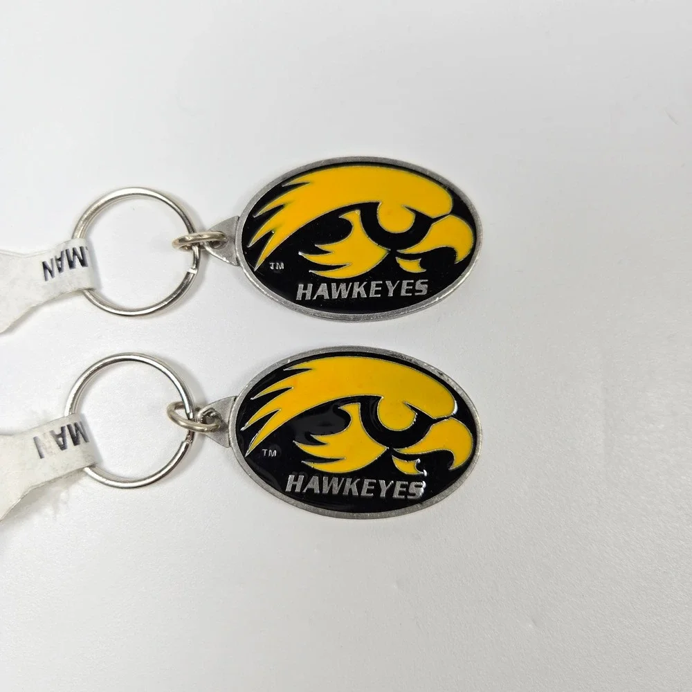 Lot of 2 Iowa Hawkeyes Keychain Collegiate Licensed Oval Logo Metal Silver USA